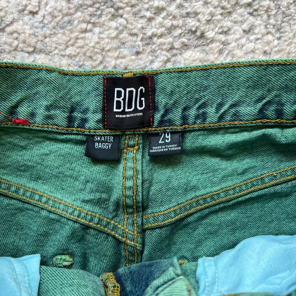 BDG Skater Baggy Jeans 29 Green Overdyed Wide Leg Urban Outfitters Baggy Denim - Picture 7 of 11